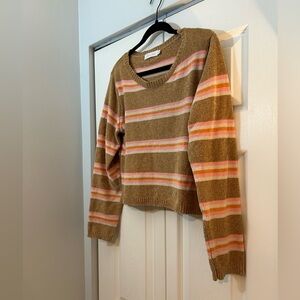 All in Favor Chenille Striped Sweater – Taupe Pink Orange – Size XL